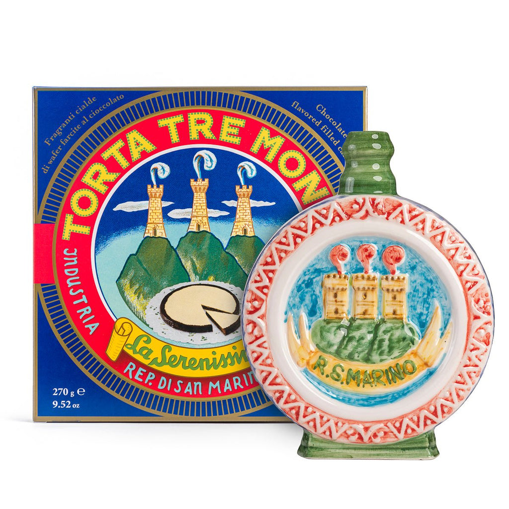 Torta Tre Monti Cioccolato con ceramica artigianale di San Marino - Colorata - la - serenissima - sm