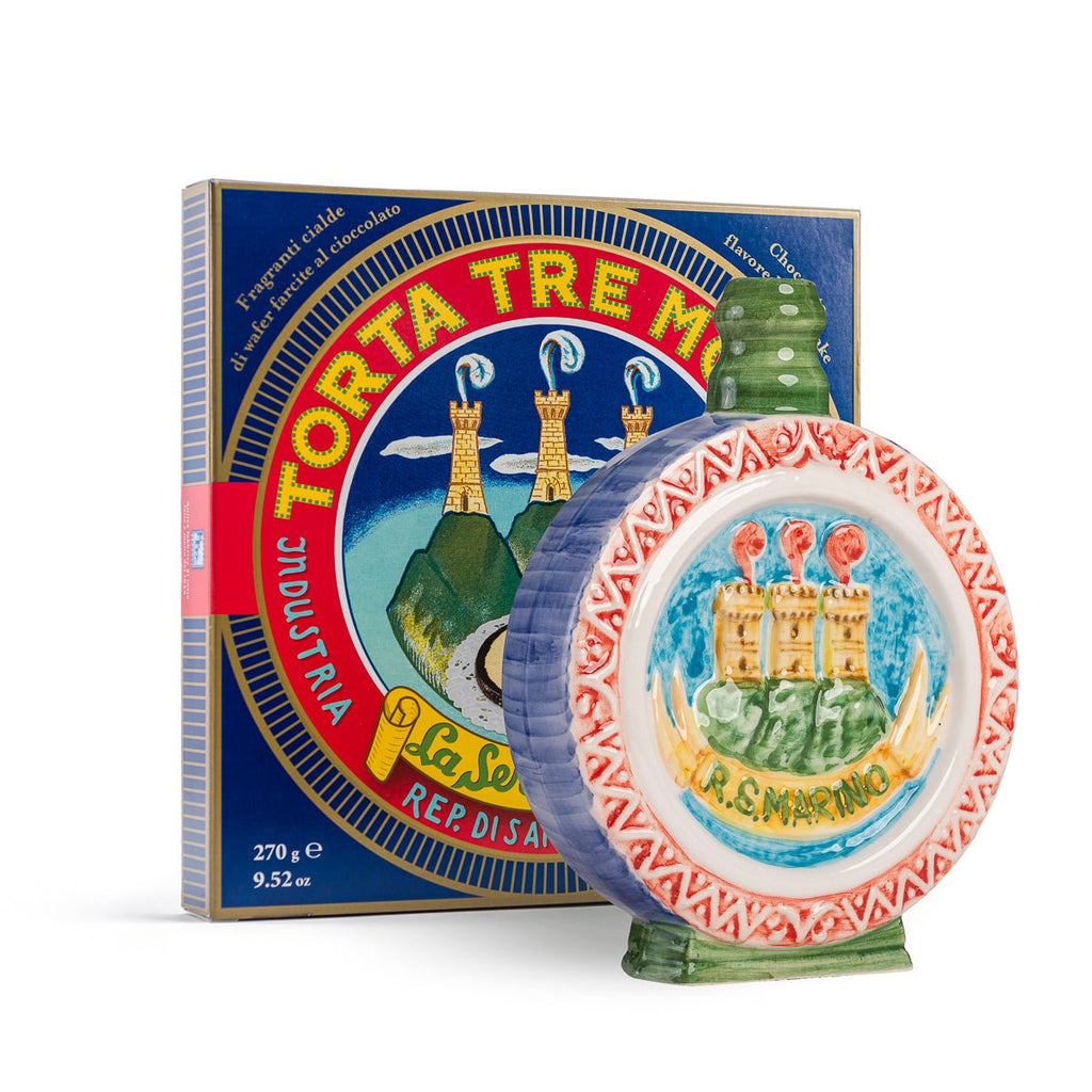 Torta Tre Monti Cioccolato con ceramica artigianale di San Marino - Colorata - la - serenissima - sm