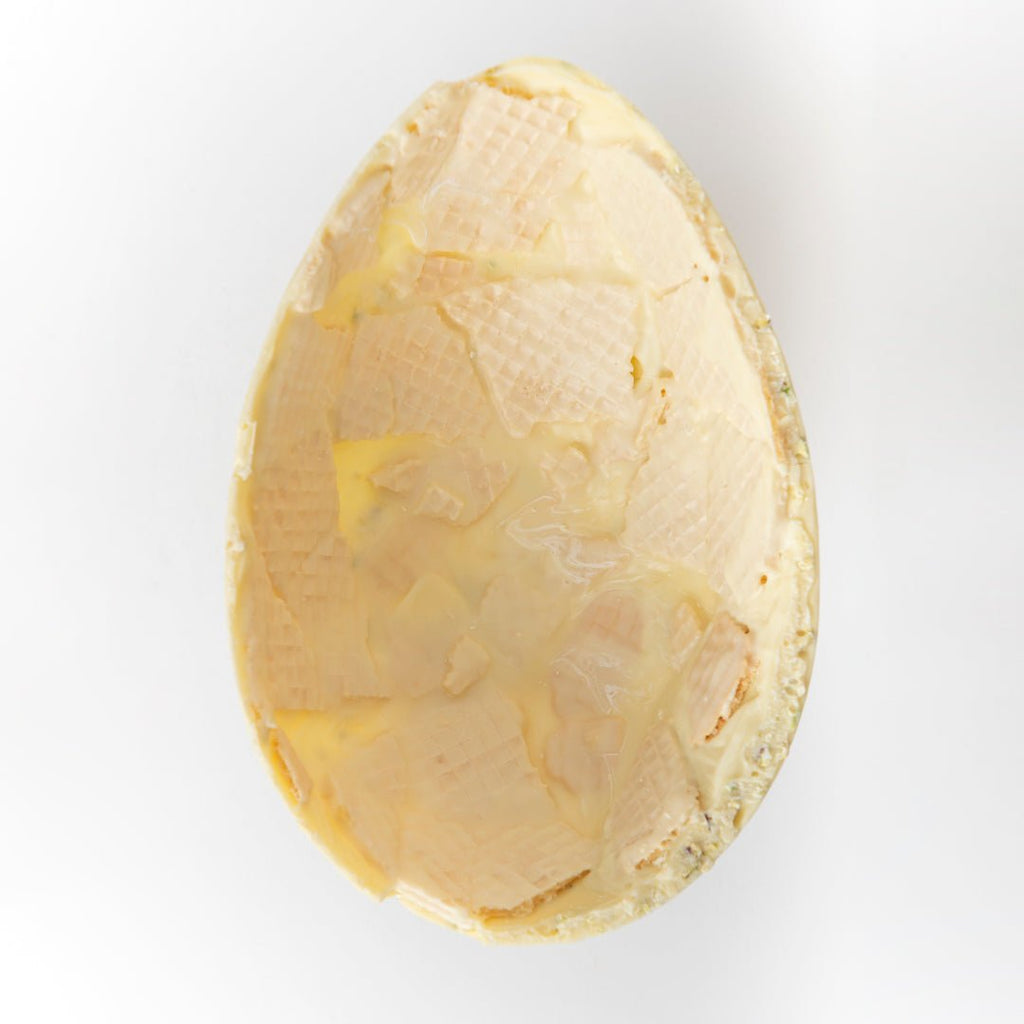 Uovo di Pasqua artigianale - cioccolato bianco, wafer e granella di pistacchio - la - serenissima - sm
