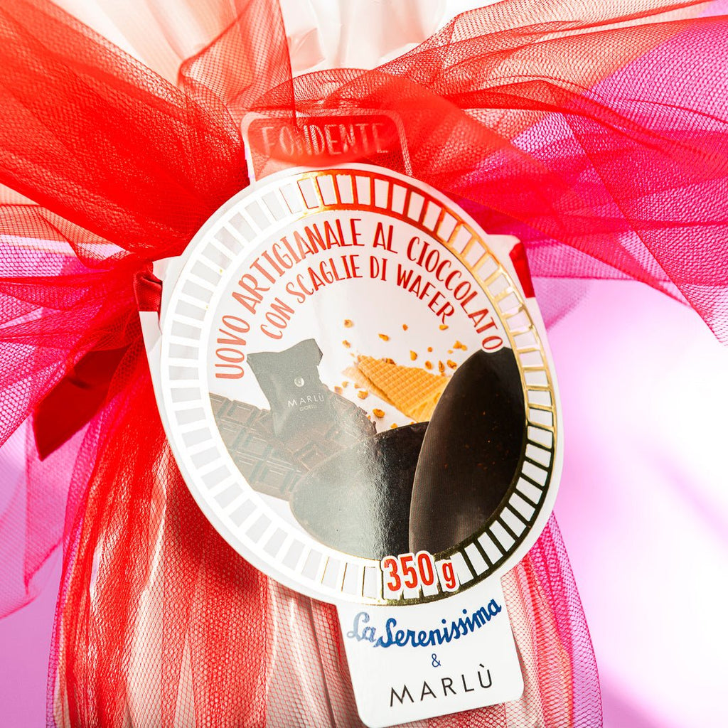 Uovo di Pasqua artigianale - cioccolato fondente, wafer e granella di nocciola - la - serenissima - sm